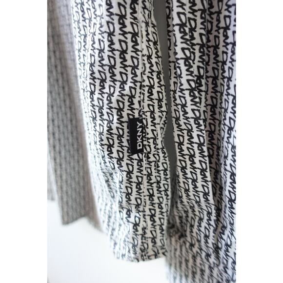 DKNY Shirt Mens Medium Black White Long Sleeve Button Up Allover Logo Pattern - Picture 4 of 8